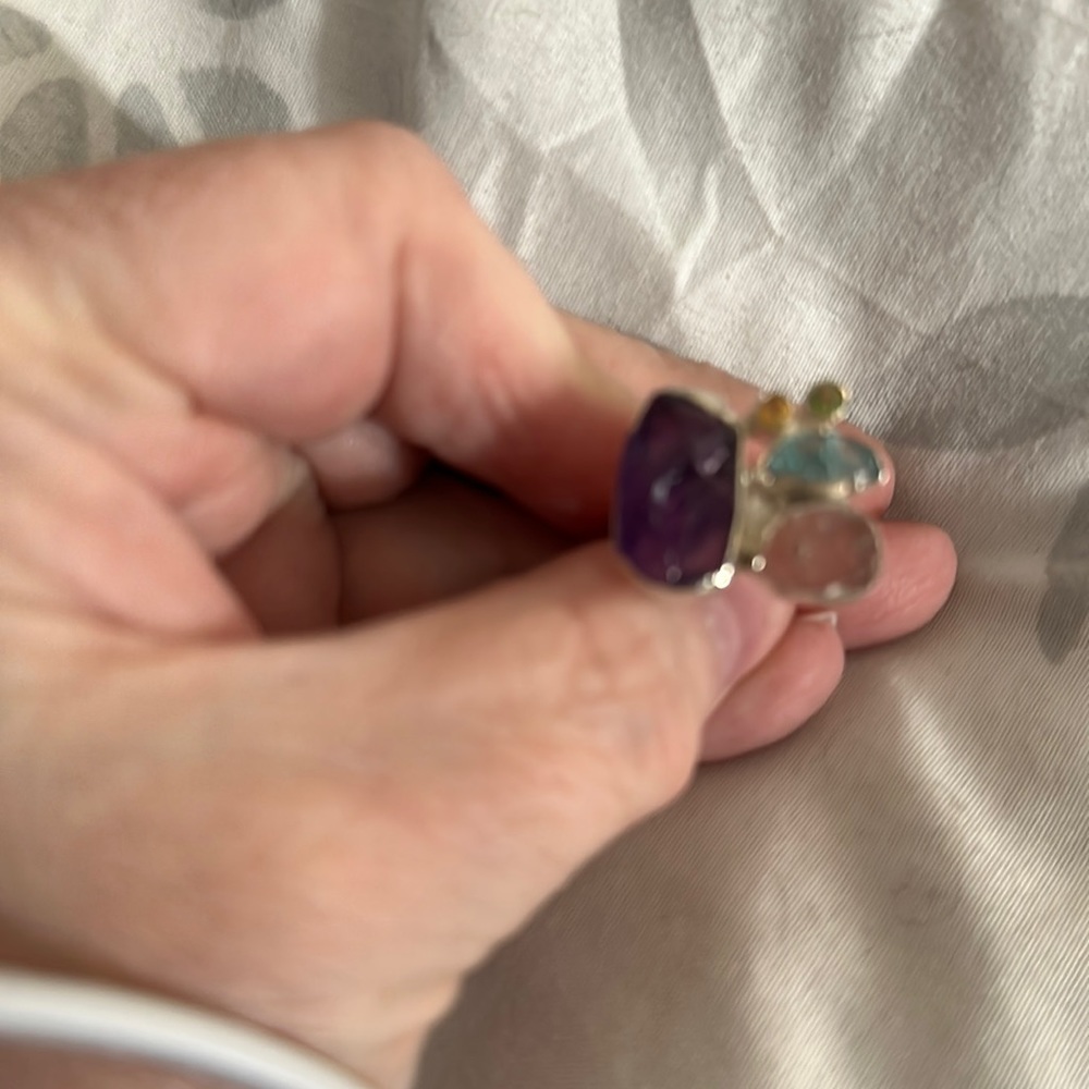 Sterling Silver Raw Amethyst, Rose Quartz, Blue Topaz, Citrine and Peridot Ring
